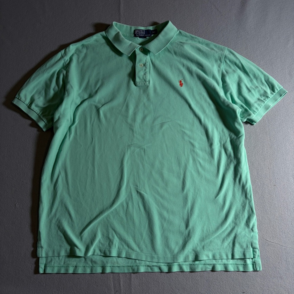 Polo Ralph Lauren Mens XXL Mint Green Short Sleeve Pique Polo Shirt Orange Pony